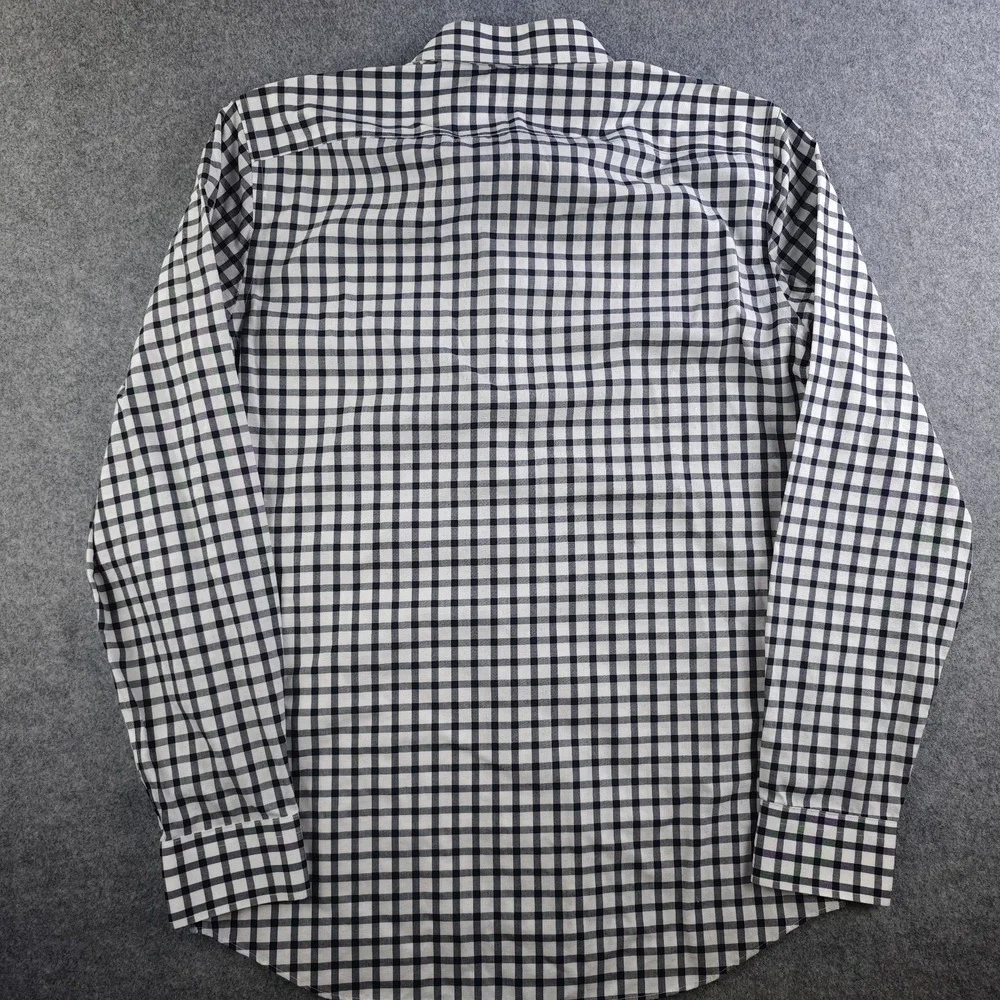 Banana Republic Shirt Mens Medium Grant Fit Non Iron Stretch White Blue Check
